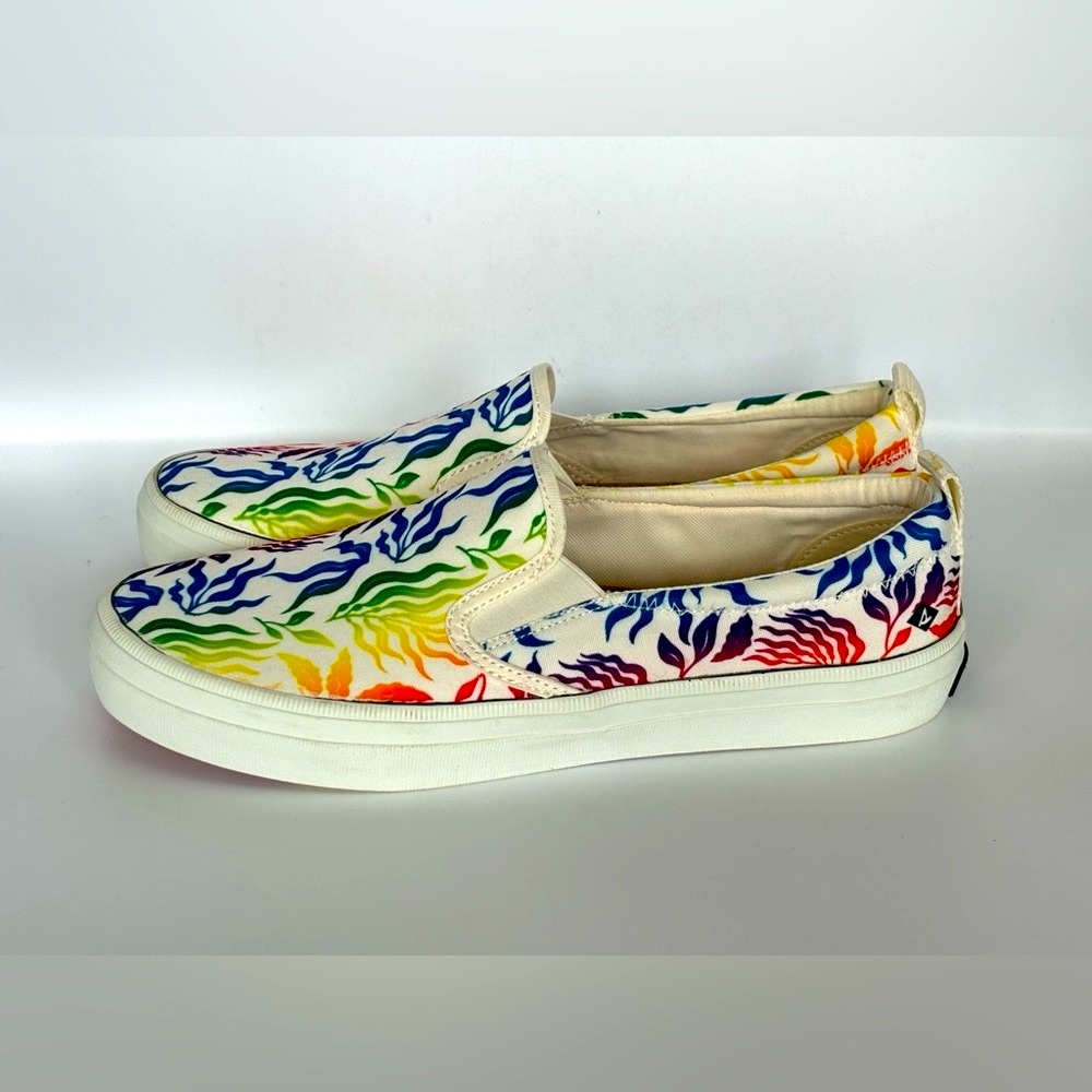 Sperry Crest Twin Gore Rainbow Peace Love Slip-on Shoes Women’s 7.5 EUC Floral